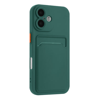 For iPhone 16 Skin Feel Card Contrast Color Button TPU Phone Case(Dark Green) - iPhone 16 Cases by buy2fix | Online Shopping UK | buy2fix