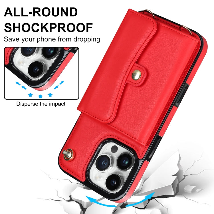 For iPhone 16 Pro Max RFID Card Slot Phone Case with Long Lanyard(Red) - iPhone 16 Pro Max Cases by buy2fix | Online Shopping UK | buy2fix