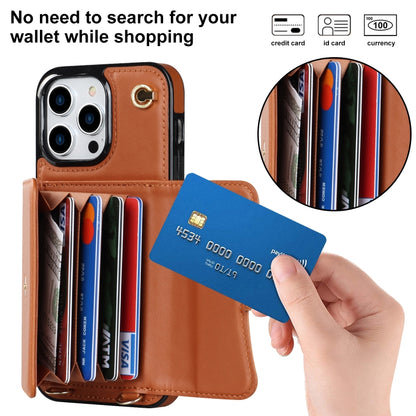 For iPhone 16 Pro Max RFID Card Slot Phone Case with Long Lanyard(Brown) - iPhone 16 Pro Max Cases by buy2fix | Online Shopping UK | buy2fix