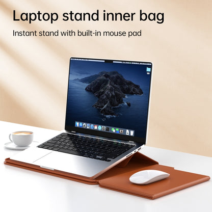 Multifunctional Laptop PU Magnetic Stand Split Liner Bag with Mouse Pad Function, Size:15 inch(Brown) - 15 inch by buy2fix | Online Shopping UK | buy2fix