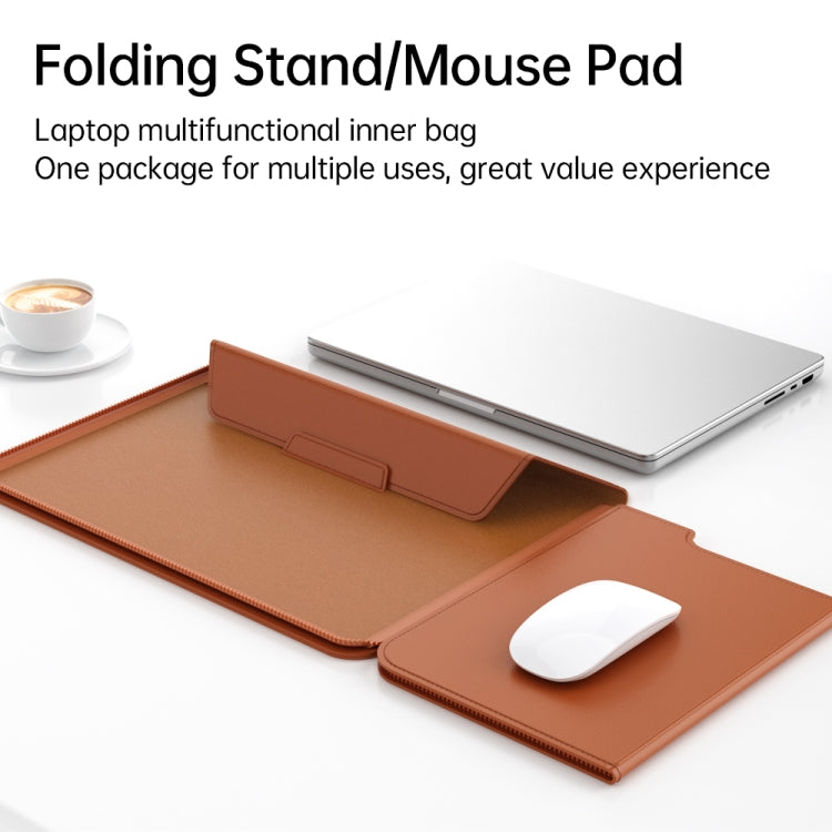 Multifunctional Laptop PU Magnetic Stand Split Liner Bag with Mouse Pad Function, Size:15 inch(Brown) - 15 inch by buy2fix | Online Shopping UK | buy2fix