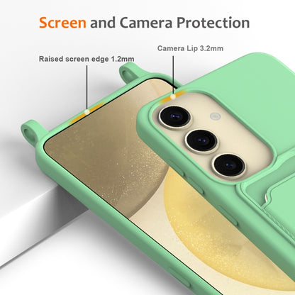 For Samsung Galaxy S25 5G Integrated Card Bag Solid Color Liquid Silicone Phone Case with Lanyard(Green) - Galaxy S25 5G Cases by buy2fix | Online Shopping UK | buy2fix