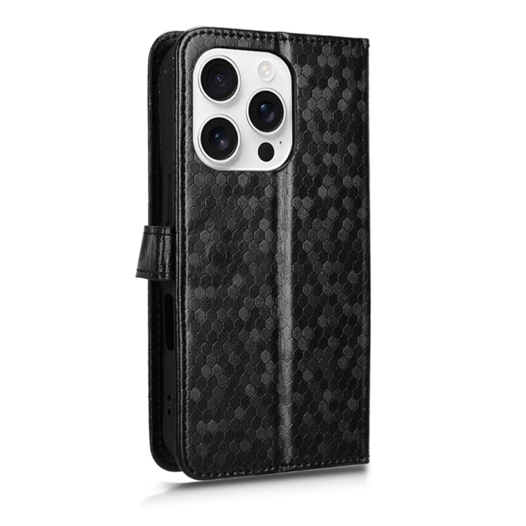 For iPhone 16 Pro Max Honeycomb Dot Texture Leather Phone Case(Black) - iPhone 16 Pro Max Cases by buy2fix | Online Shopping UK | buy2fix