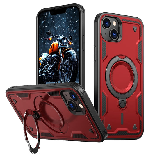 For iPhone 14 Plus PC Hybrid TPU Armor MagSafe Ring Holder Phone Case(Red) - iPhone 14 Plus Cases by buy2fix | Online Shopping UK | buy2fix