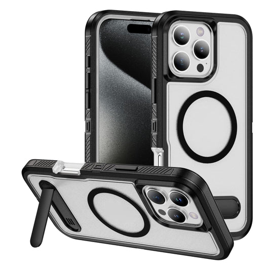 For iPhone 16 Pro Max Guard MagSafe Holder Matte PC Hybrid TPU Phone Case(Black Transparent) - iPhone 16 Pro Max Cases by buy2fix | Online Shopping UK | buy2fix