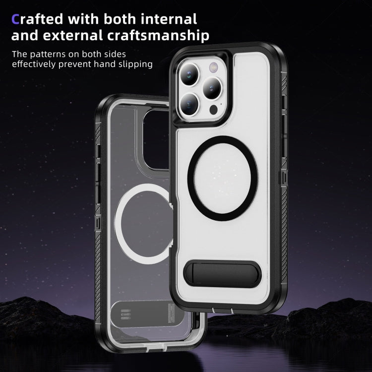 For iPhone 16 Pro Max Guard MagSafe Holder Matte PC Hybrid TPU Phone Case(Black Transparent) - iPhone 16 Pro Max Cases by buy2fix | Online Shopping UK | buy2fix