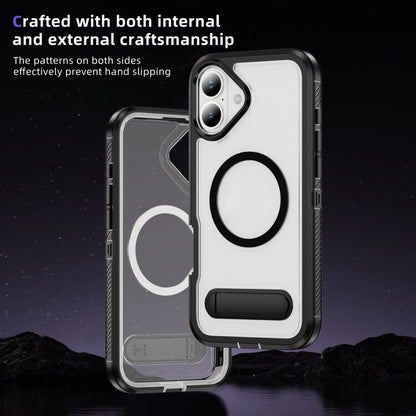 For iPhone 16 Plus Guard MagSafe Holder Matte PC Hybrid TPU Phone Case(Black Transparent) - iPhone 16 Plus Cases by buy2fix | Online Shopping UK | buy2fix