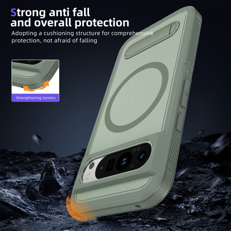 For Google Pixel 9 Pro Guard MagSafe Holder Matte PC Hybrid TPU Phone Case(Green) - Google Cases by buy2fix | Online Shopping UK | buy2fix