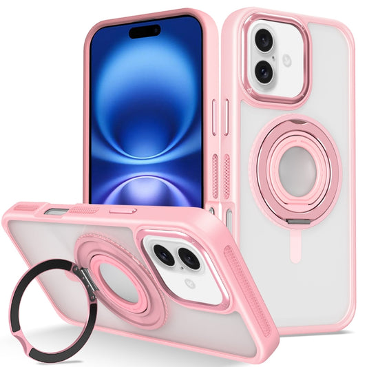 For iPhone 16 Skin Feel Transparent 360 Degree Rotating Silicone Ring Holder Phone Case(Pink) - iPhone 16 Cases by buy2fix | Online Shopping UK | buy2fix