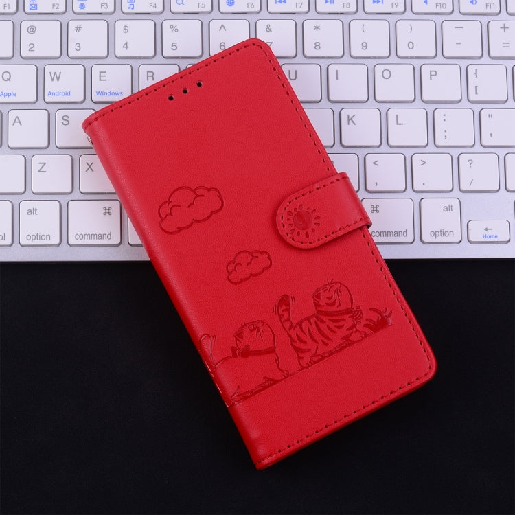 For iPhone 16 Pro Max Cute Cats RFID Leather Phone Case(Red) - iPhone 16 Pro Max Cases by buy2fix | Online Shopping UK | buy2fix