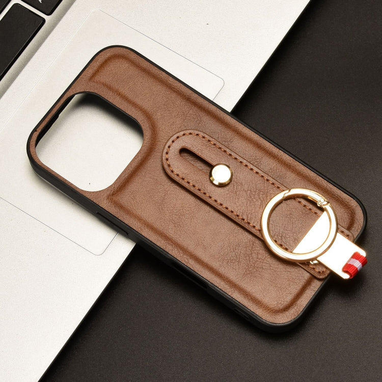 For iPhone 16 Pro Wristband Leather Back Phone Case(Brown) - iPhone 16 Pro Cases by buy2fix | Online Shopping UK | buy2fix