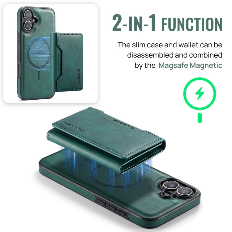 For iPhone 16 Plus DG.MING MAGKING-K2 Series MagSafe RFID Card Bag Detachable Phone Case(Green) - iPhone 16 Plus Cases by DG.MING | Online Shopping UK | buy2fix