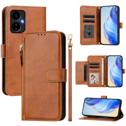 For Boost Mobile Celero 5G 2024 / Celero 3 Multi-Card Slots Zipper Wallet Leather Phone Case(Brown) - More Brand by buy2fix | Online Shopping UK | buy2fix