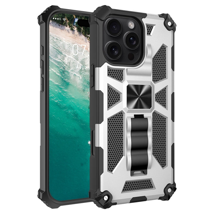 For iPhone 16 Pro Max Armor Shockproof TPU Hybrid PC Magnetic Phone Case with Holder(Silver) - iPhone 16 Pro Max Cases by buy2fix | Online Shopping UK | buy2fix