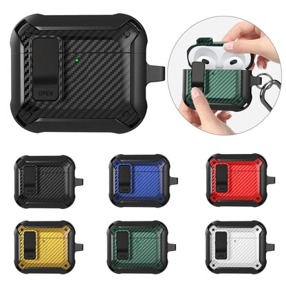 For AirPods 4 Bumblebee Carbon Fiber Shockproof Protective Case with Switch(Black) - For AirPods 4 by buy2fix | Online Shopping UK | buy2fix