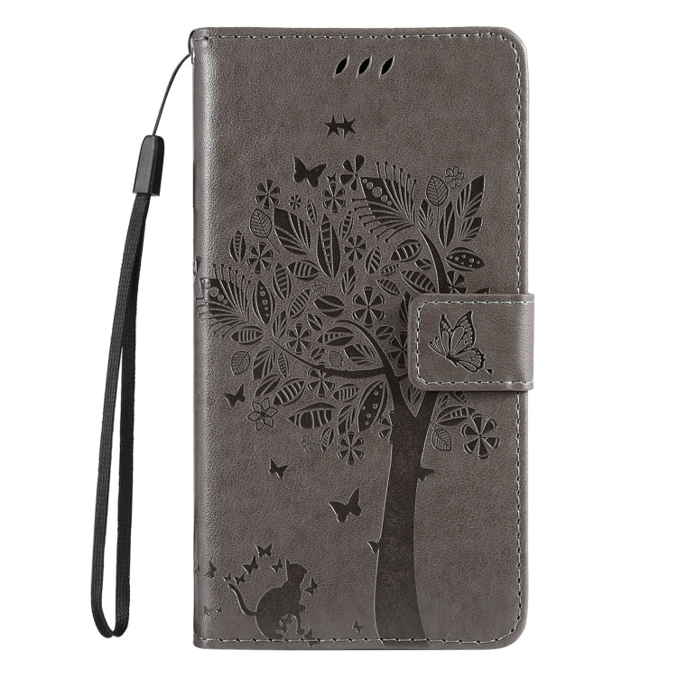 For Samsung Galaxy S25 / S24 5G Tree & Cat Embossed Pattern Flip Leather Phone Case(Grey) - Galaxy S25 5G Cases by buy2fix | Online Shopping UK | buy2fix