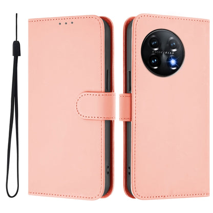 For OnePlus 11 Skin Feel Solid Color Leather Phone Case with Lanyard(Pink) - OnePlus Cases by buy2fix | Online Shopping UK | buy2fix