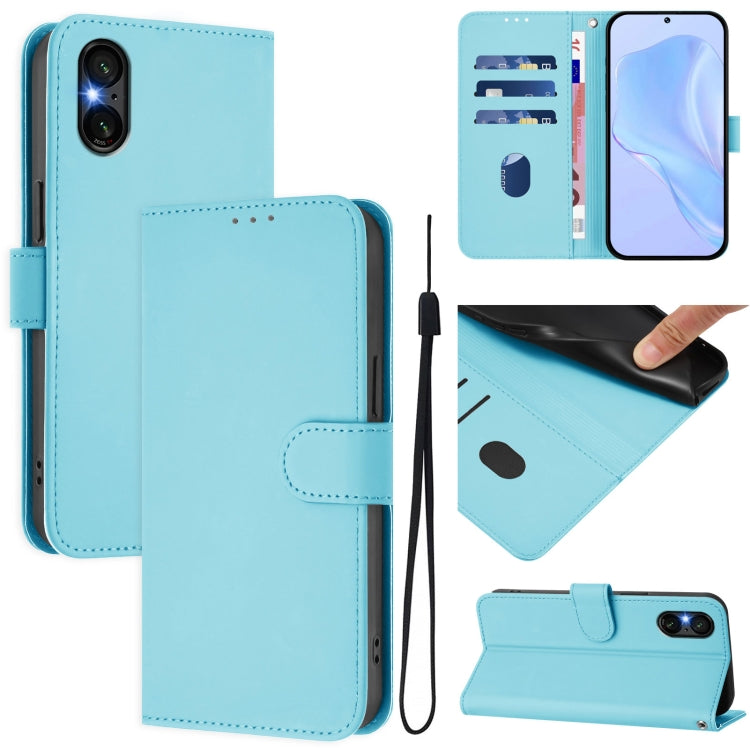 For Sony Xperia 5 VI 2024 Skin Feel Solid Color Leather Phone Case with Lanyard(Sky Blue) - Sony Cases by buy2fix | Online Shopping UK | buy2fix