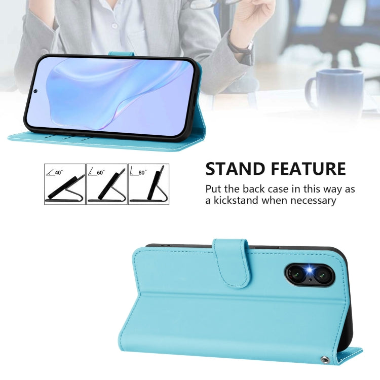 For Sony Xperia 5 VI 2024 Skin Feel Solid Color Leather Phone Case with Lanyard(Sky Blue) - Sony Cases by buy2fix | Online Shopping UK | buy2fix