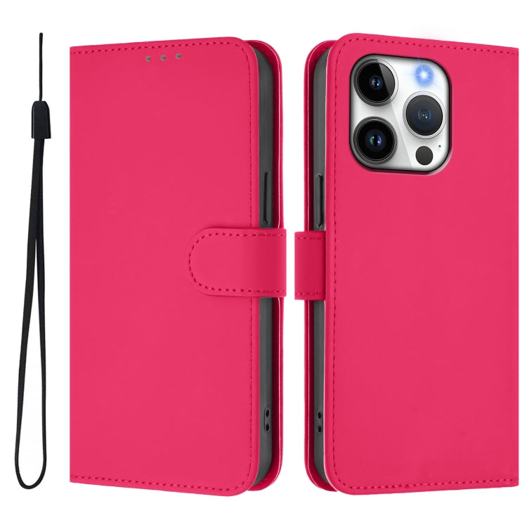 For iPhone 16 Pro Skin Feel Solid Color Leather Phone Case with Lanyard(Rose Red) - iPhone 16 Pro Cases by buy2fix | Online Shopping UK | buy2fix