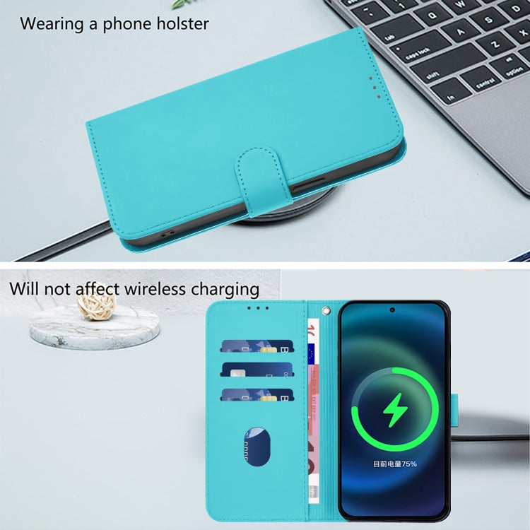 For iPhone 16 Pro Skin Feel Solid Color Leather Phone Case with Lanyard(Lake Blue) - iPhone 16 Pro Cases by buy2fix | Online Shopping UK | buy2fix