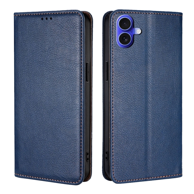 For iPhone 16 Gloss Oil Solid Color Magnetic Leather Phone Case(Blue) - iPhone 16 Cases by buy2fix | Online Shopping UK | buy2fix