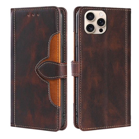 For iPhone 16 Pro Max Skin Feel Magnetic Buckle Leather Phone Case(Brown) - iPhone 16 Pro Max Cases by buy2fix | Online Shopping UK | buy2fix