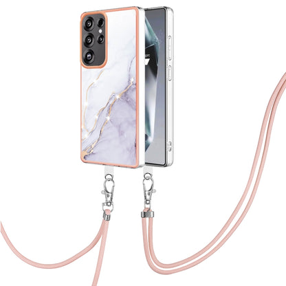 For Samsung Galaxy S25 Ultra 5G Electroplating Marble Dual-side IMD Phone Case with Lanyard(White 006) - Galaxy S25 Ultra 5G Cases by buy2fix | Online Shopping UK | buy2fix