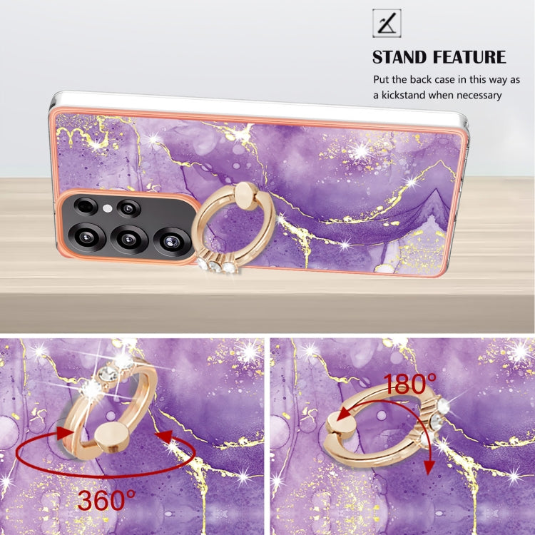 For Samsung Galaxy S25 Ultra 5G Electroplating Marble IMD TPU Phone Case with Ring Holder(Purple 002) - Galaxy S25 Ultra 5G Cases by buy2fix | Online Shopping UK | buy2fix