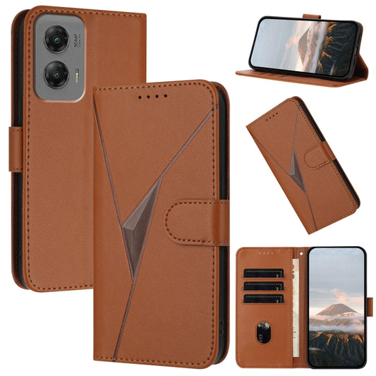 For Motorola Moto G Stylus 2024 Triangle Pattern Buckle Clasp Leather Phone Case(Brown) - Motorola Cases by buy2fix | Online Shopping UK | buy2fix