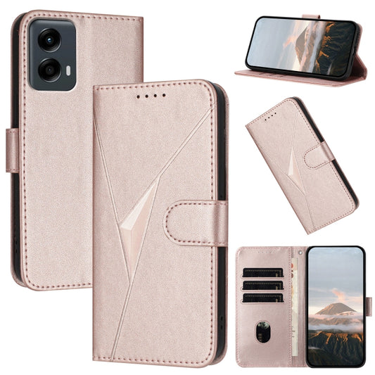 For Motorola Moto G 5G 2024 Triangle Pattern Buckle Clasp Leather Phone Case(Rose Gold) - Motorola Cases by buy2fix | Online Shopping UK | buy2fix