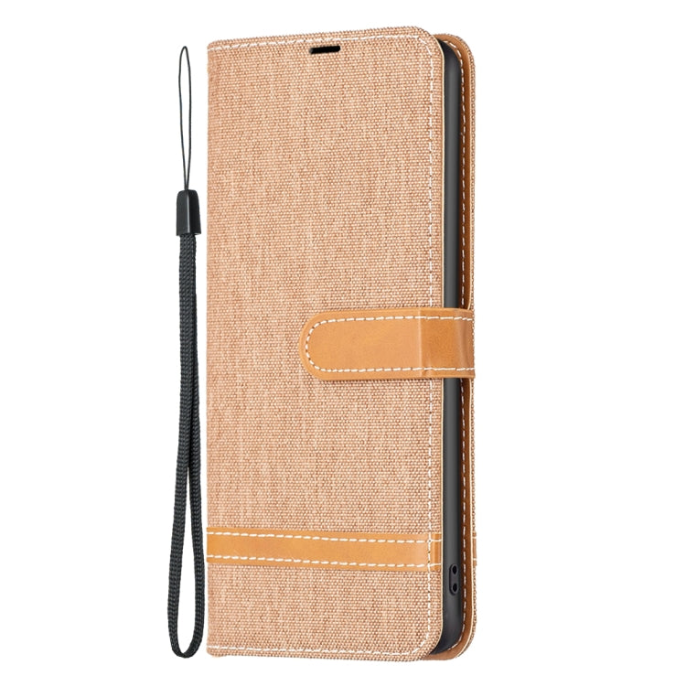 For Samsung Galaxy S25 5G Color Block Denim Texture Leather Phone Case(Brown) - Galaxy S25 5G Cases by buy2fix | Online Shopping UK | buy2fix