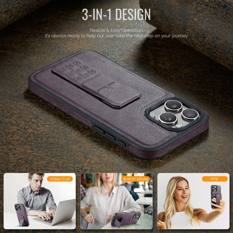 For iPhone 16 Pro Max Fierre Shann Oil Wax Cow Leather Holder Back Phone Case(Purple) - iPhone 16 Pro Max Cases by FIERRE SHANN | Online Shopping UK | buy2fix