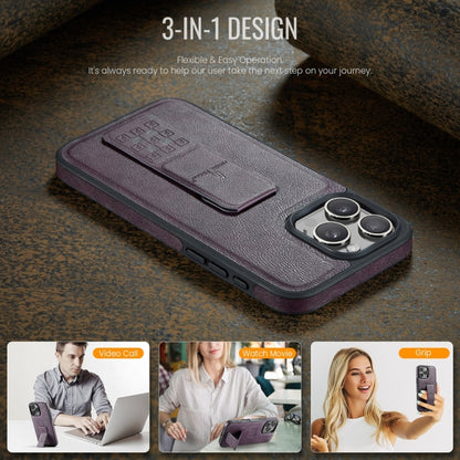 For iPhone 16 Pro Max Fierre Shann Oil Wax Cow Leather Holder Back Phone Case(Purple) - iPhone 16 Pro Max Cases by FIERRE SHANN | Online Shopping UK | buy2fix