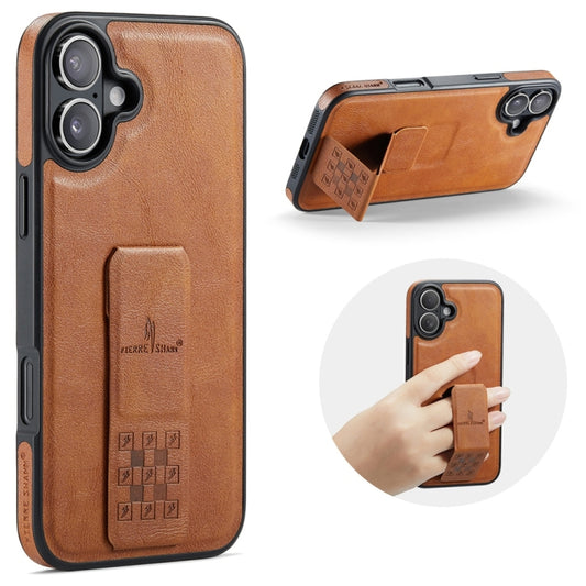 For iPhone 16 Fierre Shann Oil Wax Cow Leather Holder Back Phone Case(Brown) - iPhone 16 Cases by FIERRE SHANN | Online Shopping UK | buy2fix