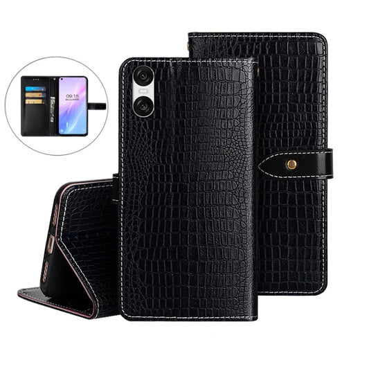 For Sony Xperia 10 VI idewei Crocodile Texture Leather Phone Case(Black) - Sony Cases by idewei | Online Shopping UK | buy2fix