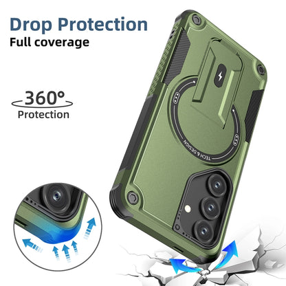 For Samsung Galaxy S24+ 5G / S25+ 5G Armor MagSafe Holder PC Hybrid TPU Phone Case(Army Green) - Galaxy S25+ 5G Cases by buy2fix | Online Shopping UK | buy2fix