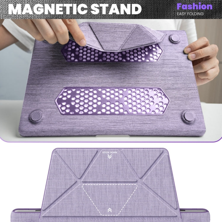 For MacBook Air 15.3 inch A3114 / A2941 Fabric Magnetic Holder Laptop Protective Case(Purple) - MacBook Air Cases by buy2fix | Online Shopping UK | buy2fix