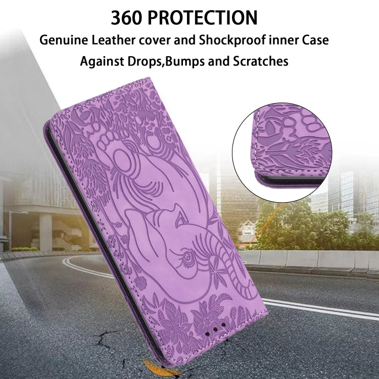 For Samsung Galaxy S25 Ultra 5G Retro Elephant Embossed Leather Phone Case(Purple) - Galaxy S25 Ultra 5G Cases by buy2fix | Online Shopping UK | buy2fix