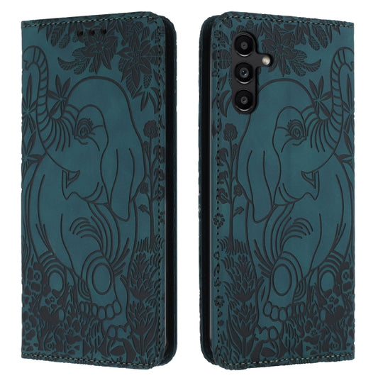 For Samsung Galaxy S25 5G Retro Elephant Embossed Leather Phone Case(Green) - Galaxy S25 5G Cases by buy2fix | Online Shopping UK | buy2fix