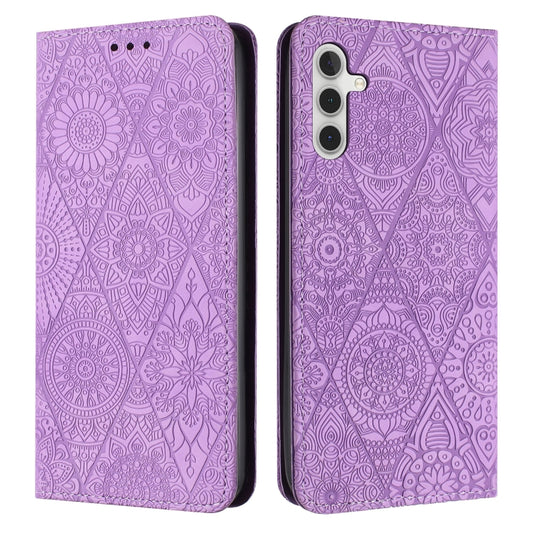 For Samsung Galaxy S25 5G Ethnic Embossed Adsorption Leather Phone Case(Purple) - Galaxy S25 5G Cases by buy2fix | Online Shopping UK | buy2fix