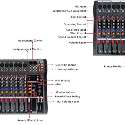 XTUGA CT60X 6-Channels Audio Mixer DJ Mixing Console with 48V Power Supply(UK Plug) - Live Sound Effects Processors by XTUGA | Online Shopping UK | buy2fix