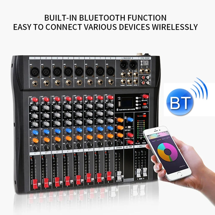 XTUGA CT80X 8-Channels Audio Mixer DJ Mixing Console with 48V Power Supply(UK Plug) - Live Sound Effects Processors by XTUGA | Online Shopping UK | buy2fix