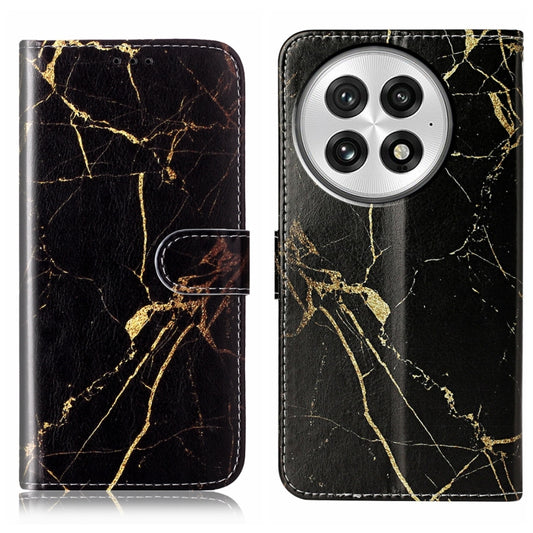 For OnePlus 13 Colored Drawing Marble Pattern Leather Phone Case(Black Gold Marble) - OnePlus Cases by buy2fix | Online Shopping UK | buy2fix