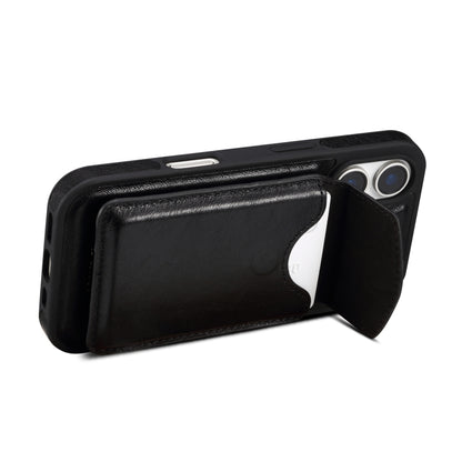 For iPhone 16 Denior D22 Genuine Leather MagSafe Holder Detachable Card Slot Phone Case(Black) - iPhone 16 Cases by Denior | Online Shopping UK | buy2fix