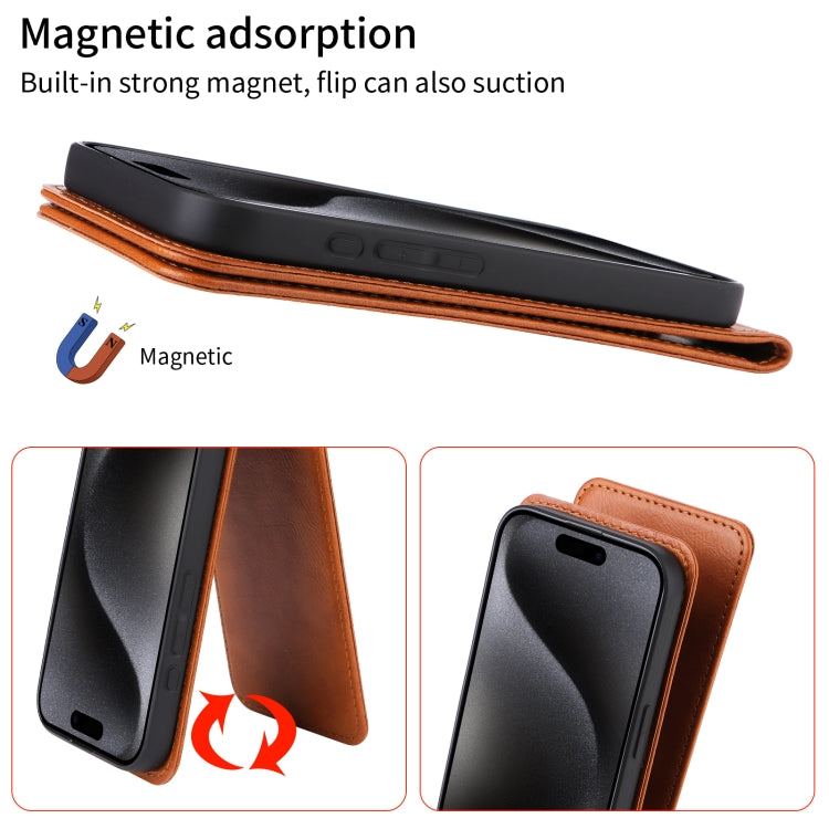 For OnePlus 13 Magnetic Vertical Flip Leather Phone Case(Brown) - OnePlus Cases by buy2fix | Online Shopping UK | buy2fix