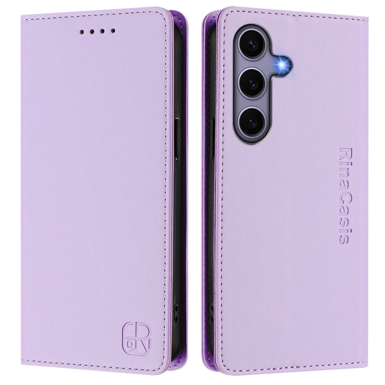 For Samsung Galaxy S24 / S25 5G RC01 Dual-Folded Magnetic Suction RFID Leather Phone Case(Light Purple) - Galaxy S25 5G Cases by buy2fix | Online Shopping UK | buy2fix