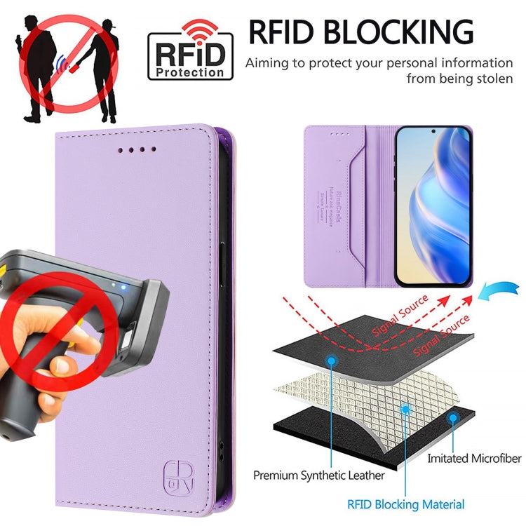 For Samsung Galaxy S24 / S25 5G RC01 Dual-Folded Magnetic Suction RFID Leather Phone Case(Light Purple) - Galaxy S25 5G Cases by buy2fix | Online Shopping UK | buy2fix