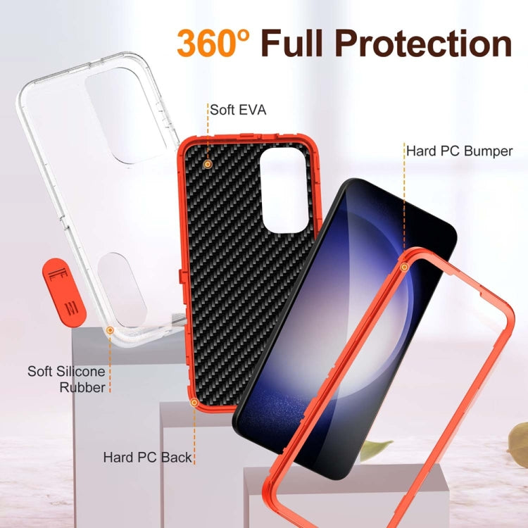 For Samsung Galaxy S24+ / S25+ 5G Rugged PC Hybrid Silicone Phone Case with Holder(Transparent+Orange) - Galaxy S25+ 5G Cases by buy2fix | Online Shopping UK | buy2fix