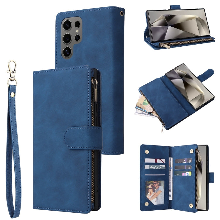 For Samsung Galaxy S25 Ultra 5G Multifunctional Frosted Zipper Wallet Leather Phone Case(Blue) - Galaxy S25 Ultra 5G Cases by buy2fix | Online Shopping UK | buy2fix